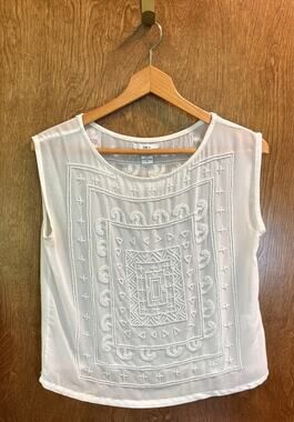 Bar III Sleeveless Ivory Beaded Sheer Top sz S